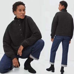 Everlane Minimalist The Organic Cotton Quilted Mockneck Sweatshirt S Black